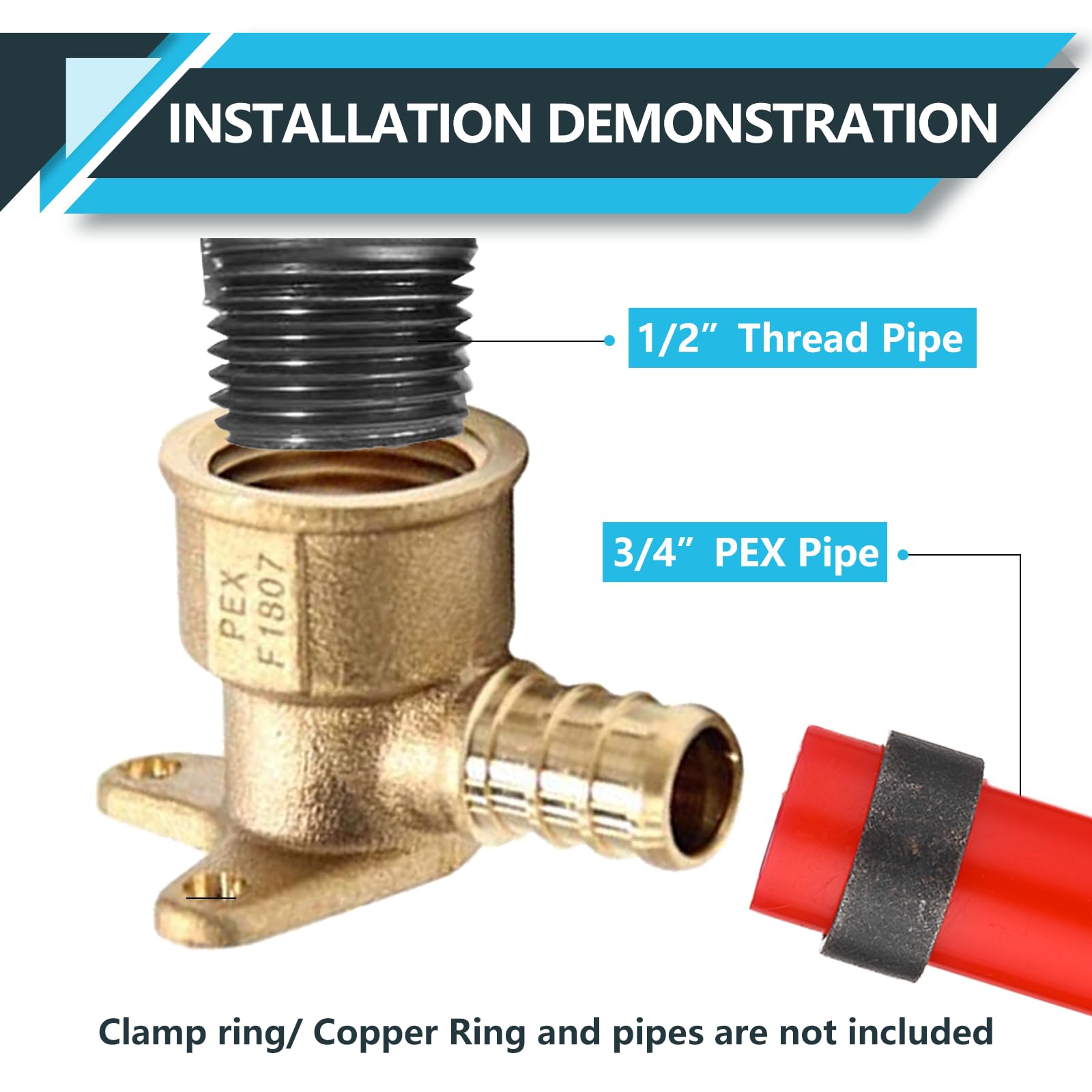 ASTM F1807 - Confezione da 20 raccordi PEX, 1/2" x 1/2" femmina filettati NPT a gomito per orecchio a goccia, raccordi a crimpare in ottone, per tubi PEX idraulici
