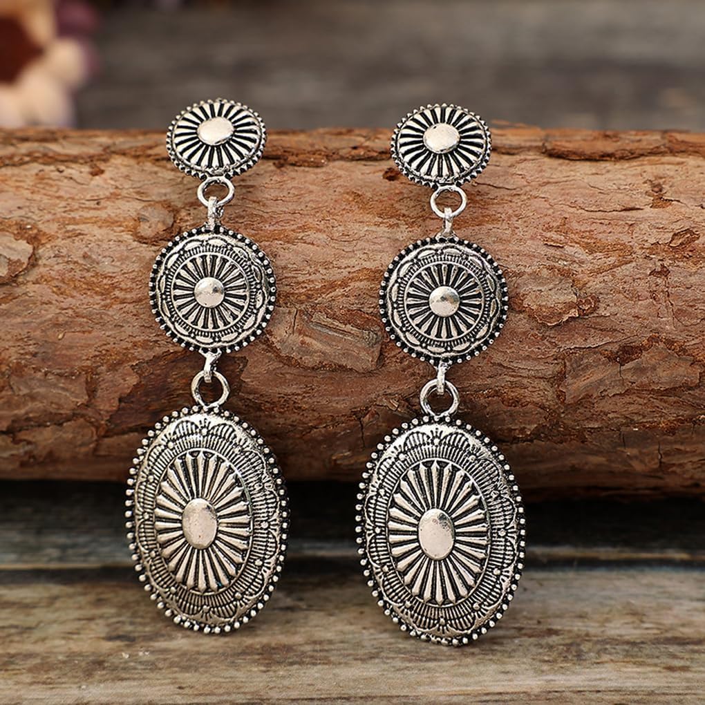 Western Cowgirl Turquoise Earrings for Women Boho Cowboy Silver Statement Dangle Earrings Vintage Western Drop Earring Country Concert Jewelry Gift - Image 5