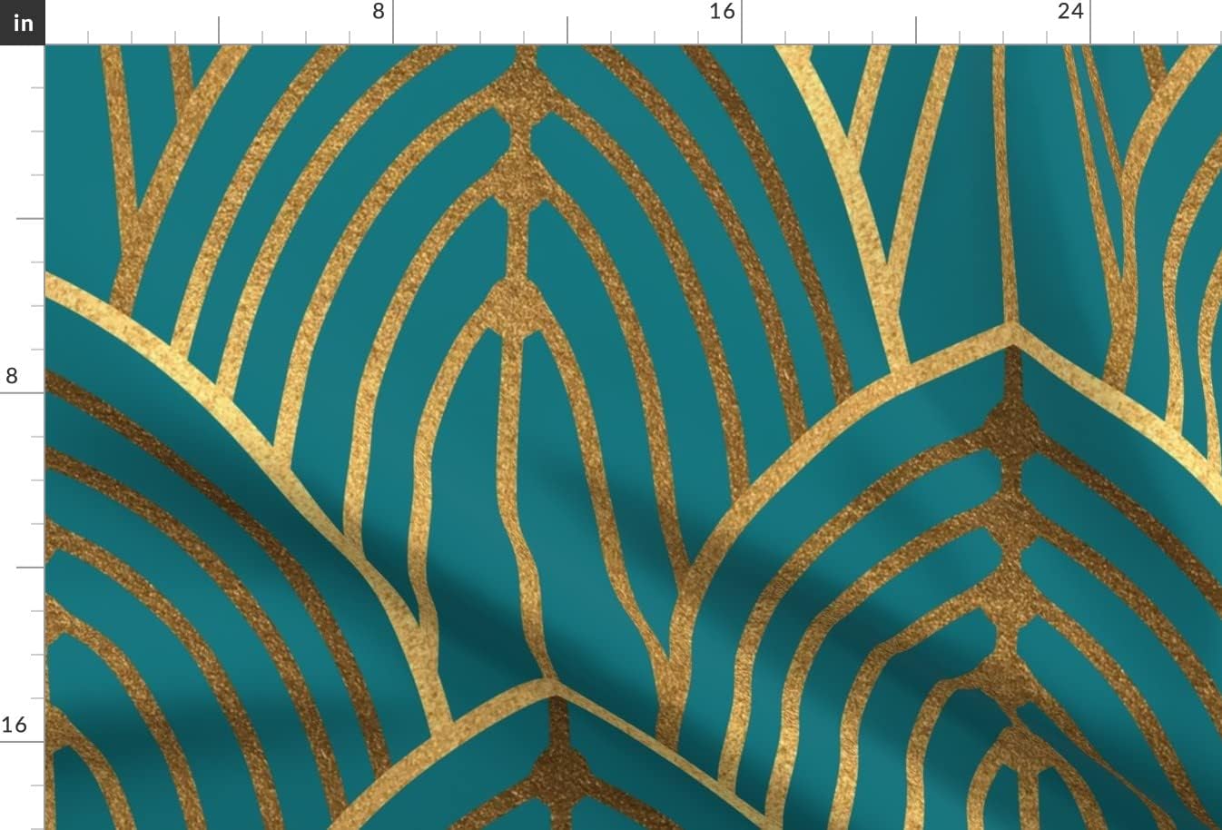 Spoonflower Fabric - Faux Gold Art Deco Bright Teal Scalloped Arches Large Scale Printed on Upholstery Velvet Fabric by The Yard - Upholstery Home Decor Bottomweight Apparel