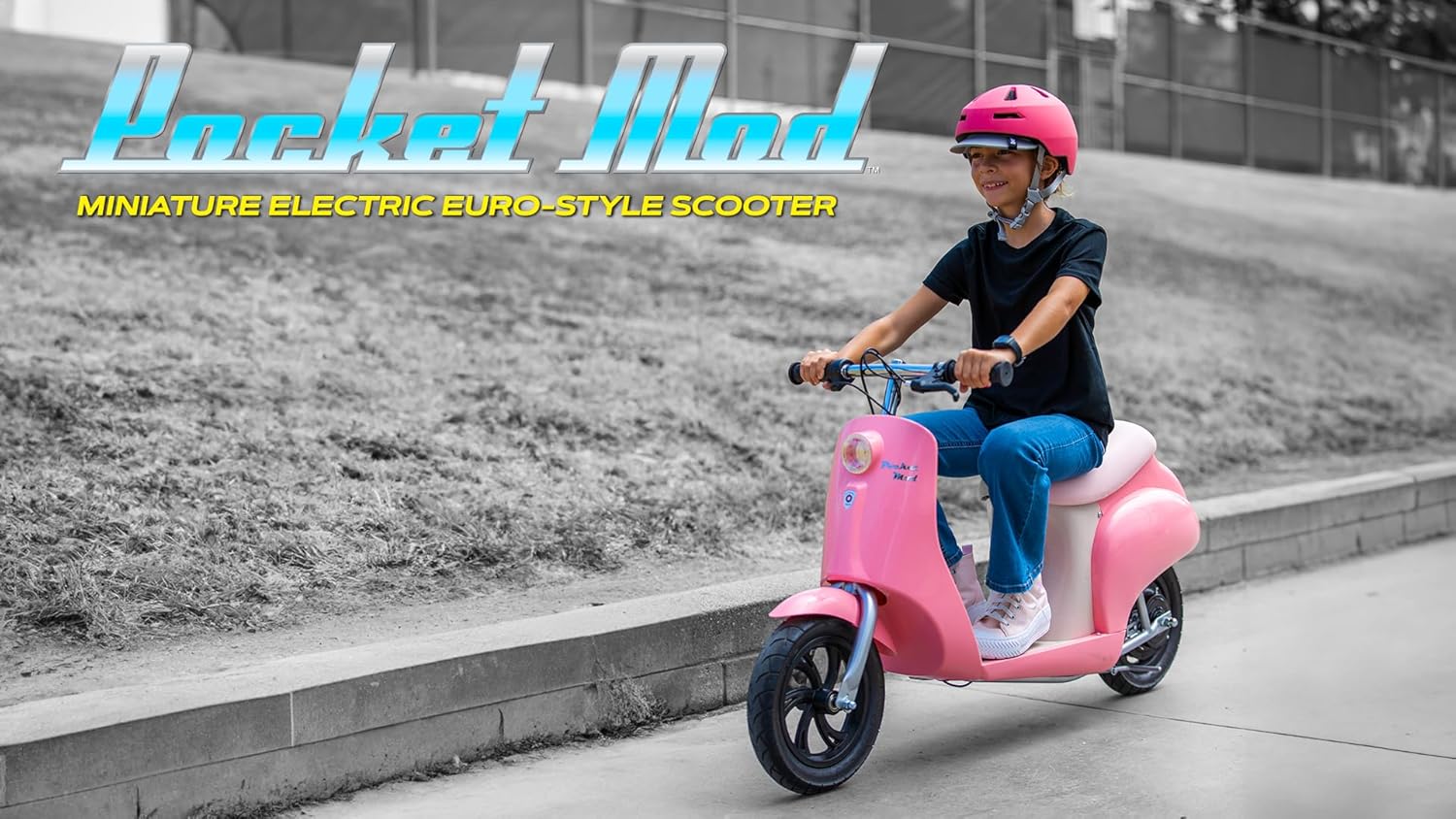 Razor Electric Retro Scooter for Ages 8+, 170 lb Max Weight, Pink, w/ 250W Motor, 12.5” Tires & 24V Battery, Up to 15 MPH, Pocket Mod – Lightweight Ride On Motorcycle Bike for Young and Teen Riders