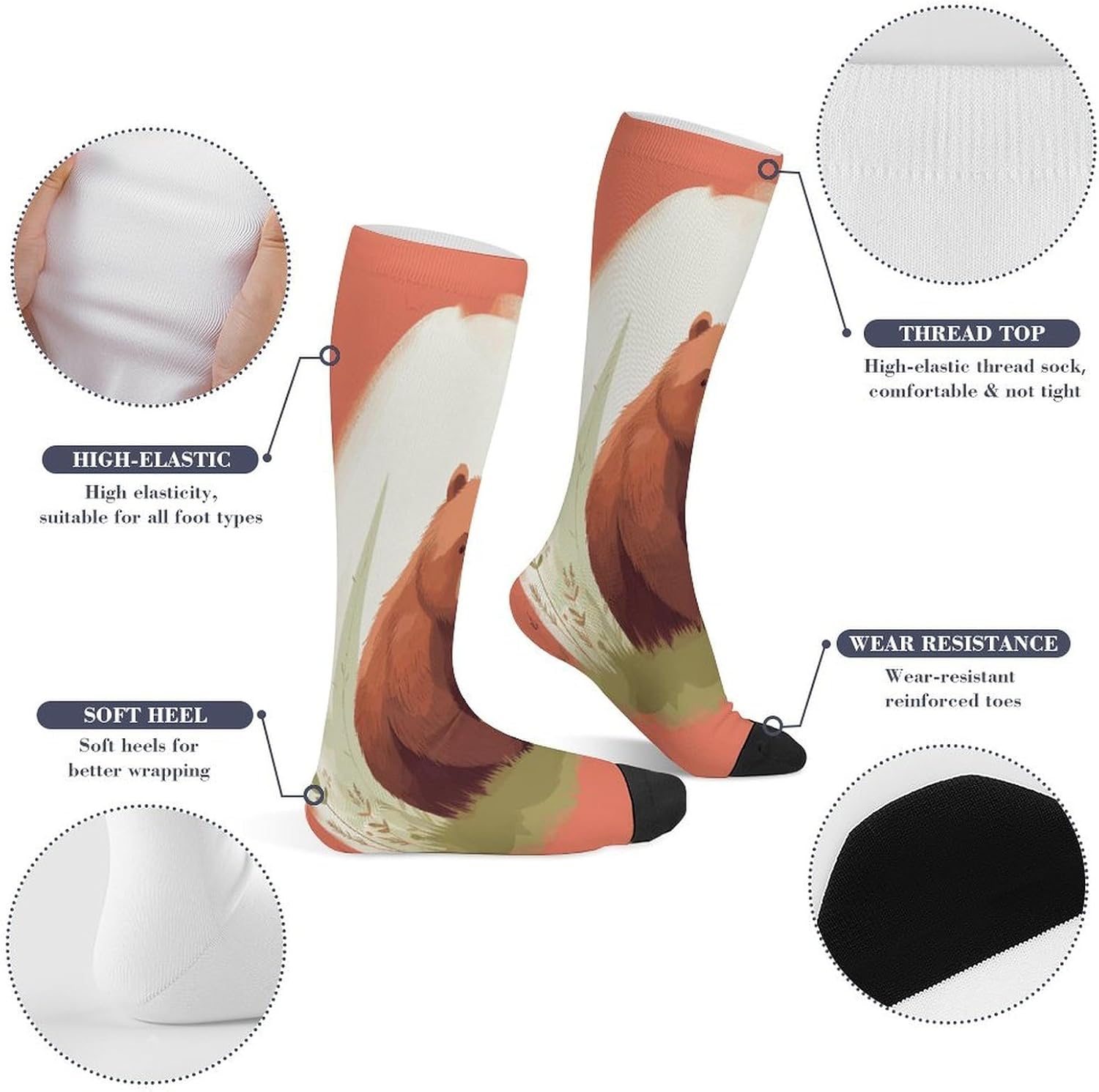 Bear Hug Crew Socks Calf Socks Athletic Crew Sock