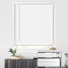 LazBlinds No Drill Blinds for Indoor Windows, Cordless 1" Vinyl Mini Blinds, Privacy S-Curve Blinds for Windows, Room Darkening Horizontal Window Blinds and Shades for Home, 26" W x 48" H, White