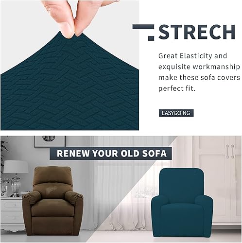 Vista 115 de Easy-Going Funda de sofá reclinable de jacquard elástico, suave de 4 piezas, con lazo elástico, protector de muebles lavable para niños, mascotas