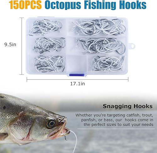 Miniatura 7 de Goture Anzuelos de pesca agudos y anzuelos circulares brillantes  Juego de anzuelos de acero de alto carbono con caja, gancho de pesca a granel para