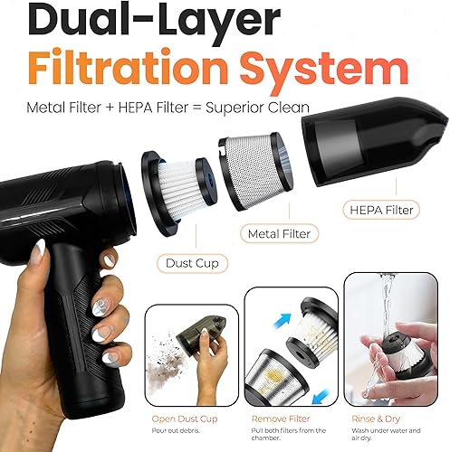 Miniatura 5 de Hedgehog TurboVAC - Aspiradora portátil 3 en 1 para automóvil, soplador y bomba de aire, aspiradora de mano para automóvil con USB C recargable,