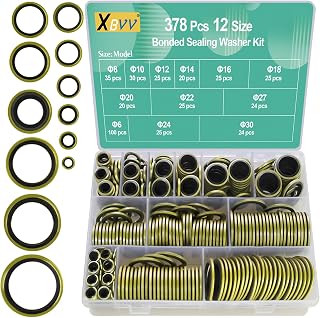 XBVV 378PCS NBR Metal Bonded Sealing Washer Kit - 12 Sizes M6-M30 Automotive Hydraulic Gasket Repair Set