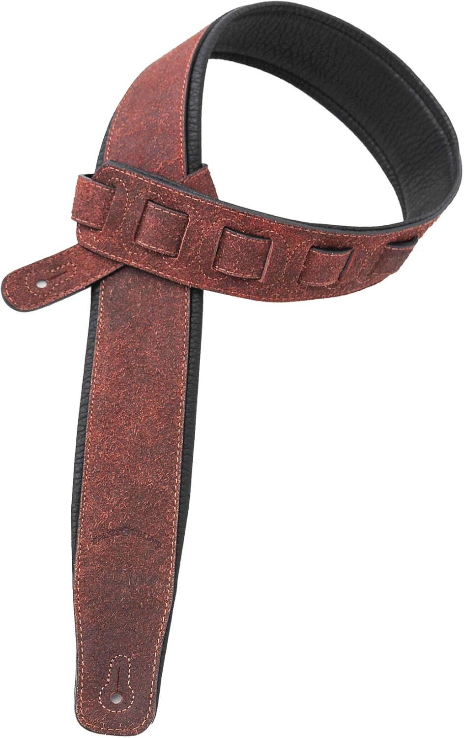 Walker & Williams STR-04 Distressed Mahogany Brown Italian Leather Padded Guitar Strap For Acoustic, Electric, And Bass Guitars