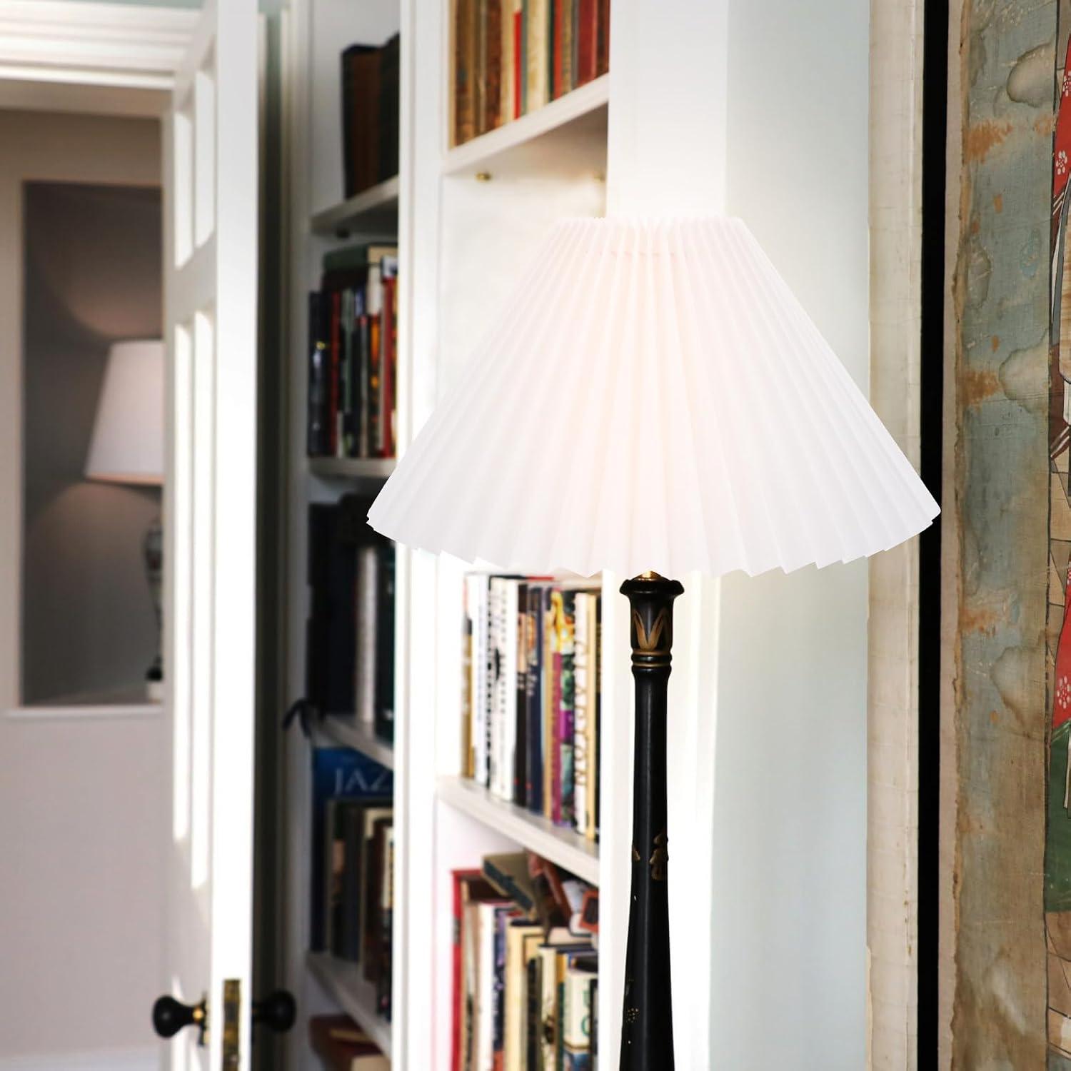 DOITOOL Pleated Lampshade Bedside Lampshade Large Lamp Shades for Table Lamps Lamp Shade for Table Wall Lamp Drum Lamp Shades Tapered Candles Clip on Lamp Shade Manual E27 White Iron Charm