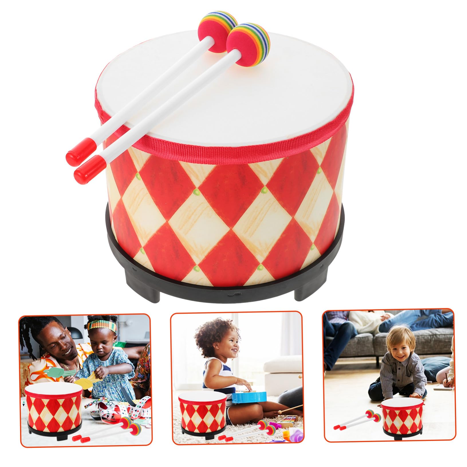 Mipcase Tamburo Cinese per Bambini 8 Pollici con Bacchette, Tamburello a Mano in Legno Sicurezza, Strumento Musicale Educativo per Gioco Sensoriale a Casa e Scuola