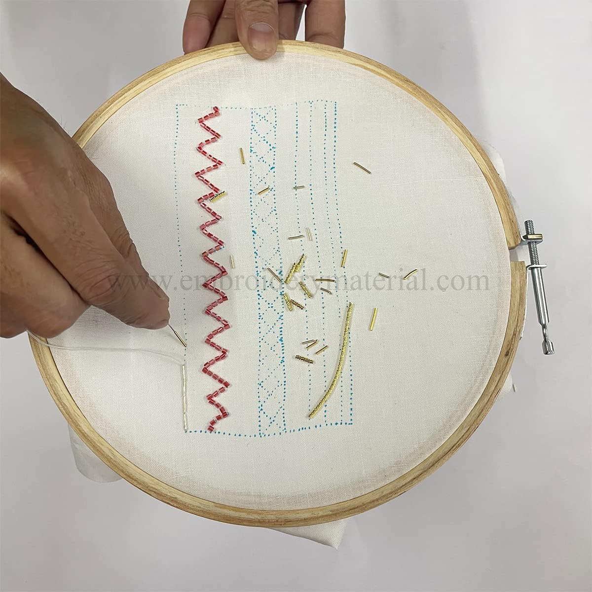 EmbroideryMaterial Aari Zardosi Tambour & Luneville Hand Embroidery Kit with Hoop Stand | 17 Types of Supplies | Beginner Practice Kit with Design Papers, Threads, Needles, Zari, Beads & More