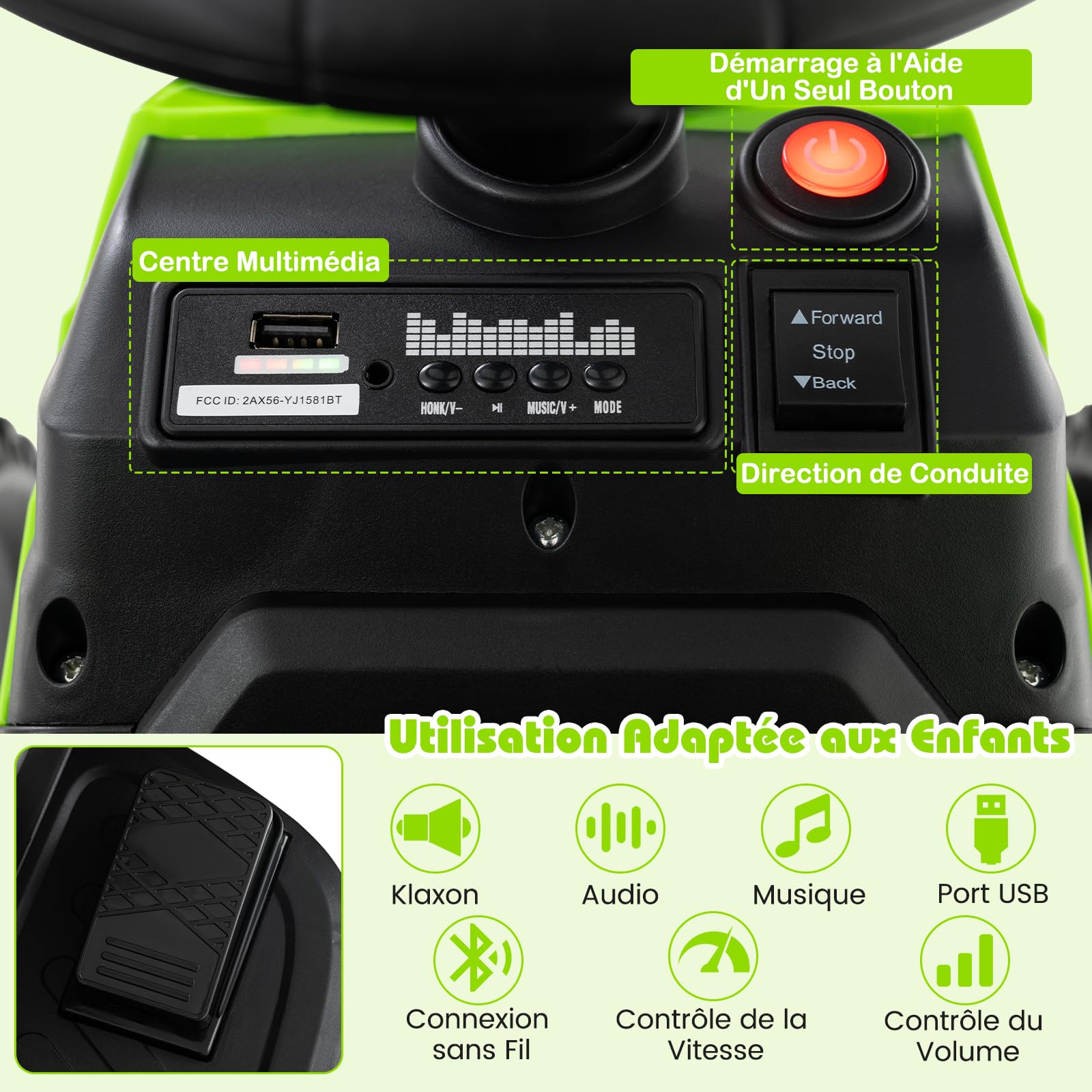 GOPLUS Tracteur Électrique Enfants 12V avec Remorque Détachable, Voiture Électrique Enfants Télécommandé avec Démarrage Arrêt Progressif, Lumières LED et Klaxon,Charge 30KG pour 3-8 Ans (Vert)