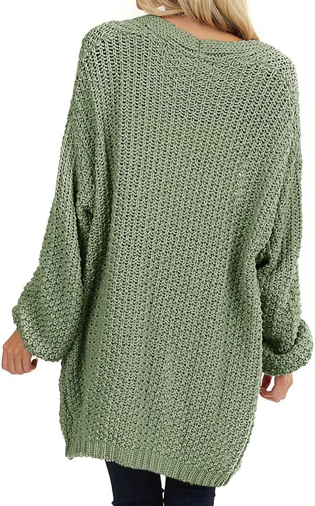 Maroway Womens Cardigan Solid Color Long Sleeve Open Front Chunky Knit Sweater Outwear - Image 4