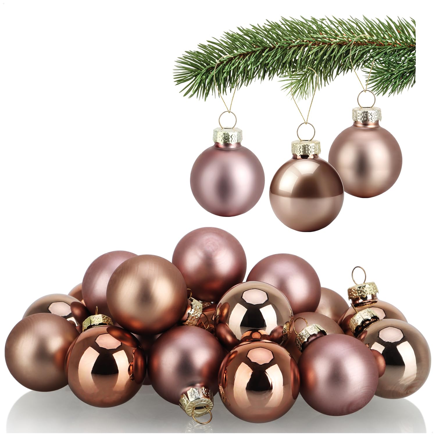 Com-Four Brass, Silver Com-Four® 20X Mini Glass Christmas Tree Balls - Small Christmas Ornaments - Tree Decorations - Ø 3 Cm
