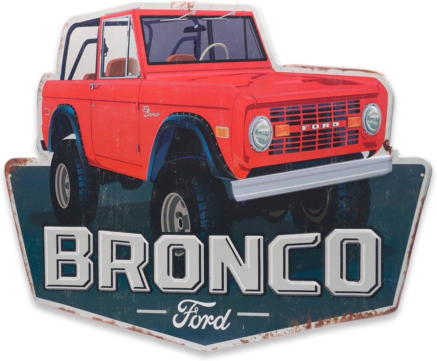 Ford Bronco Embossed Metal Sign - Large Red Ford Bronco Wall Decor for Garage or Man Cave