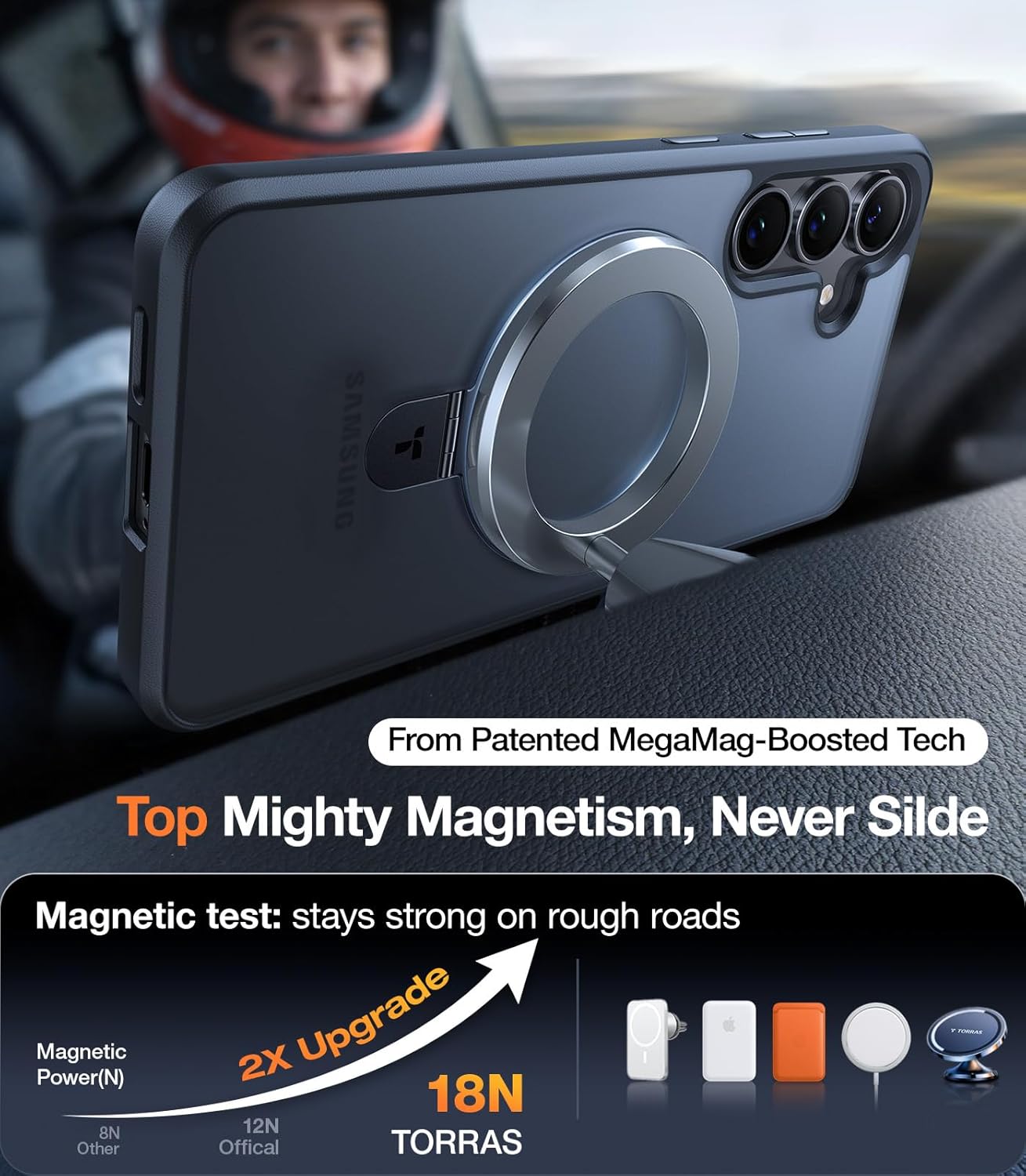 TORRAS Magnetic Stand for Samsung Galaxy S25 Plus Case, [Compatible with Magsafe] [Military Grade Drop Tested] Shockproof Ring Translucent Slim Protective Phone Case for S25 Plus Case Ostand, Black