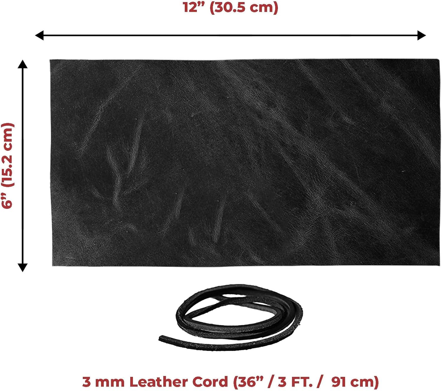 ELW 5-6 oz (2-2.4mm) Black Full Grain Leather Craft Sheets Set of 3 Pieces 12"x12" Plus 36” Leather Cord Braiding String, Oil Tanned Real Cowhide for Tooling, Carving, Repair, Knife Sheaths