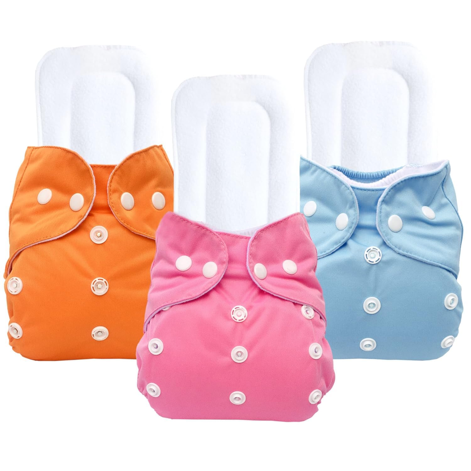 Kritiu Adjustable, Waterproof Washable Baby Cloth Diaper with Pocket Nappie & Inserts – Reusable & Adjustable Size for Maximum Convenience (Pack of 3, Orange, Sky & Pink)-picture-26