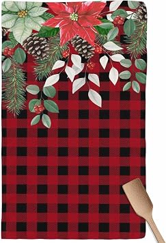 Kitchen Towels Christmas Pine Cones on Top Dish Towels-1 Pack,Highly Absorbent Tea Towel with Hanging Loop,Red Black Plaid Soft Hand Towels for Drying and Cleaning Dishes