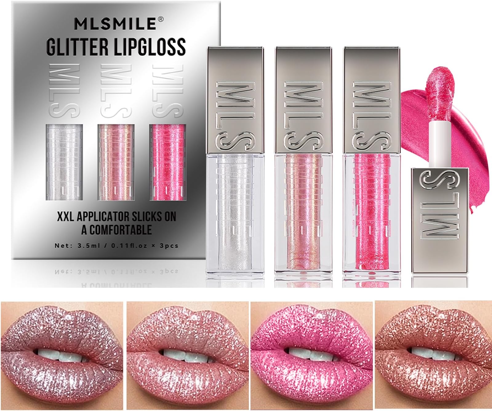 3Pcs Diamond Glitter Lip Gloss Set,High Shine Long Lasting Glossy Finish Lip Makeup, Moisturizing,Hydrating Shimmer Liquid Lipstick For Women and Girls