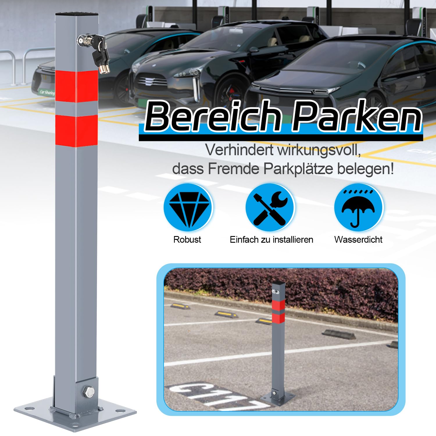 Parkeerbarrière, neerklapbaar, met profielcilinderslot