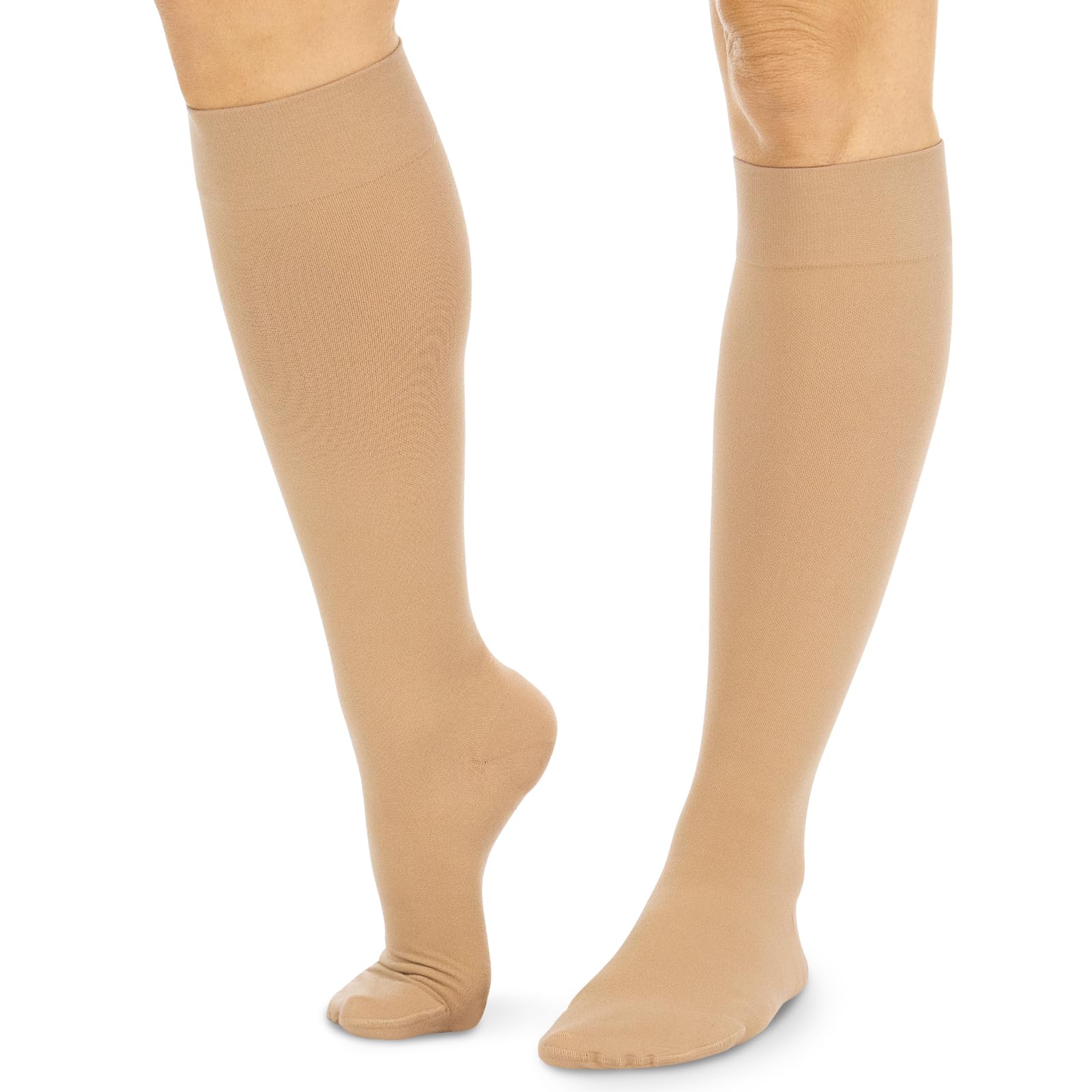 ViveKnee High Compression Socks for Women & Men – 15-20mmHg Medical Support Stockings for Varicose Veins, Swelling, Soreness & Airplane Travel – Breathable TED Hose for Legs & Feet (Beige,Black)