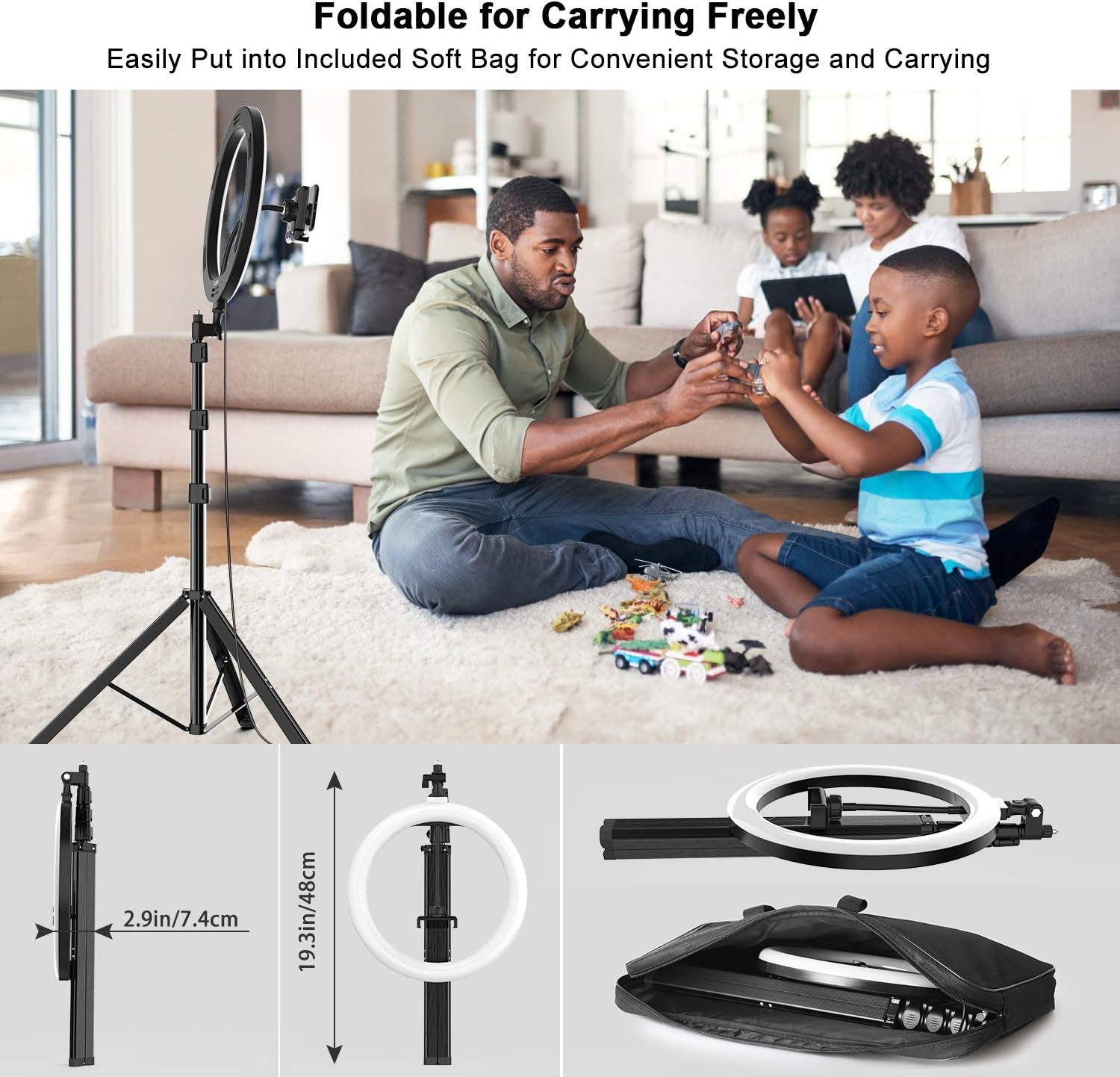 12" Large Ring Light with Stand and Phone Holder, 66" Adjustable Tripod Stand with Carry Bag, LED Selfie Ring Light Tripod for Live Stream/Photography/Makeup/TikTok, Compatible with iOS/Android