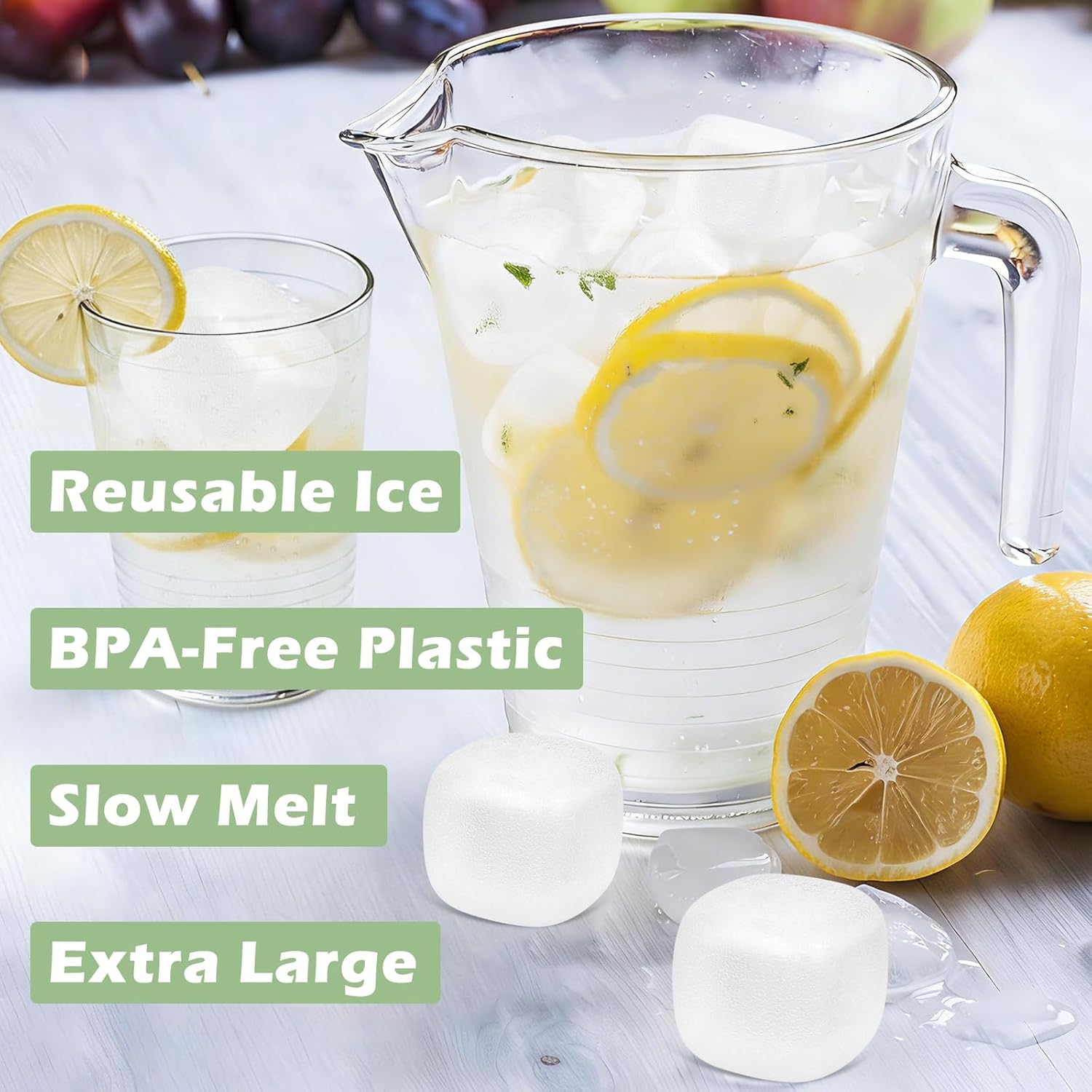 Extra Large Reusable Ice Cubes for Drinks(2” Square) - 12 Pack BPA-Free Plastic Ice Cube - Chills Drinks Without Diluting Suitable for Large Containers, Water Pitchers, Cold Therapy Devices