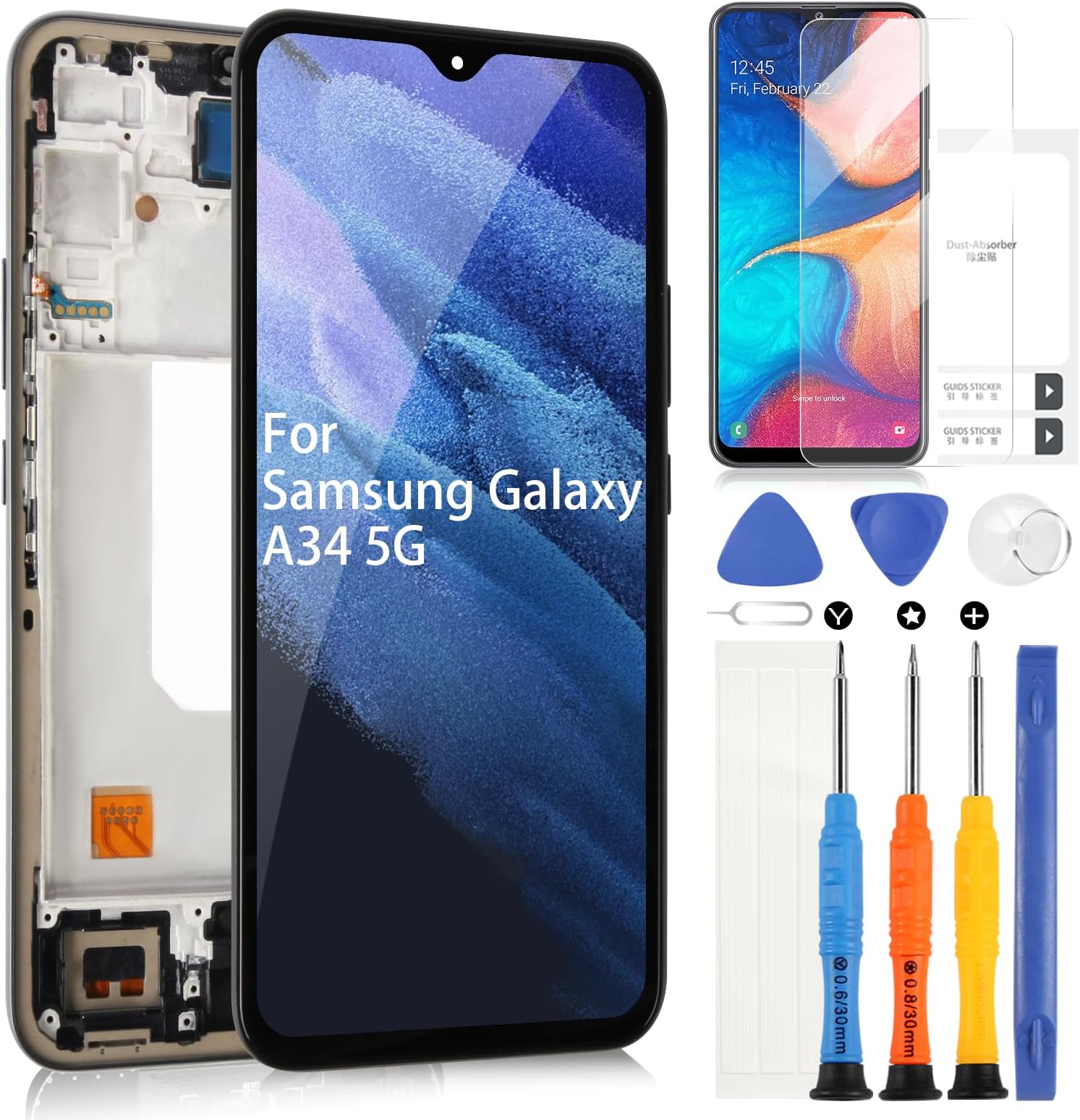 for Samsung Galaxy A34 5G A346 LCD Display, for Galaxy A34 5G SM-A346E SM-A346B SM-A346M LCD Touchscreen Digitazer Assembly Replacement with Repair Kit (Black with Frame)