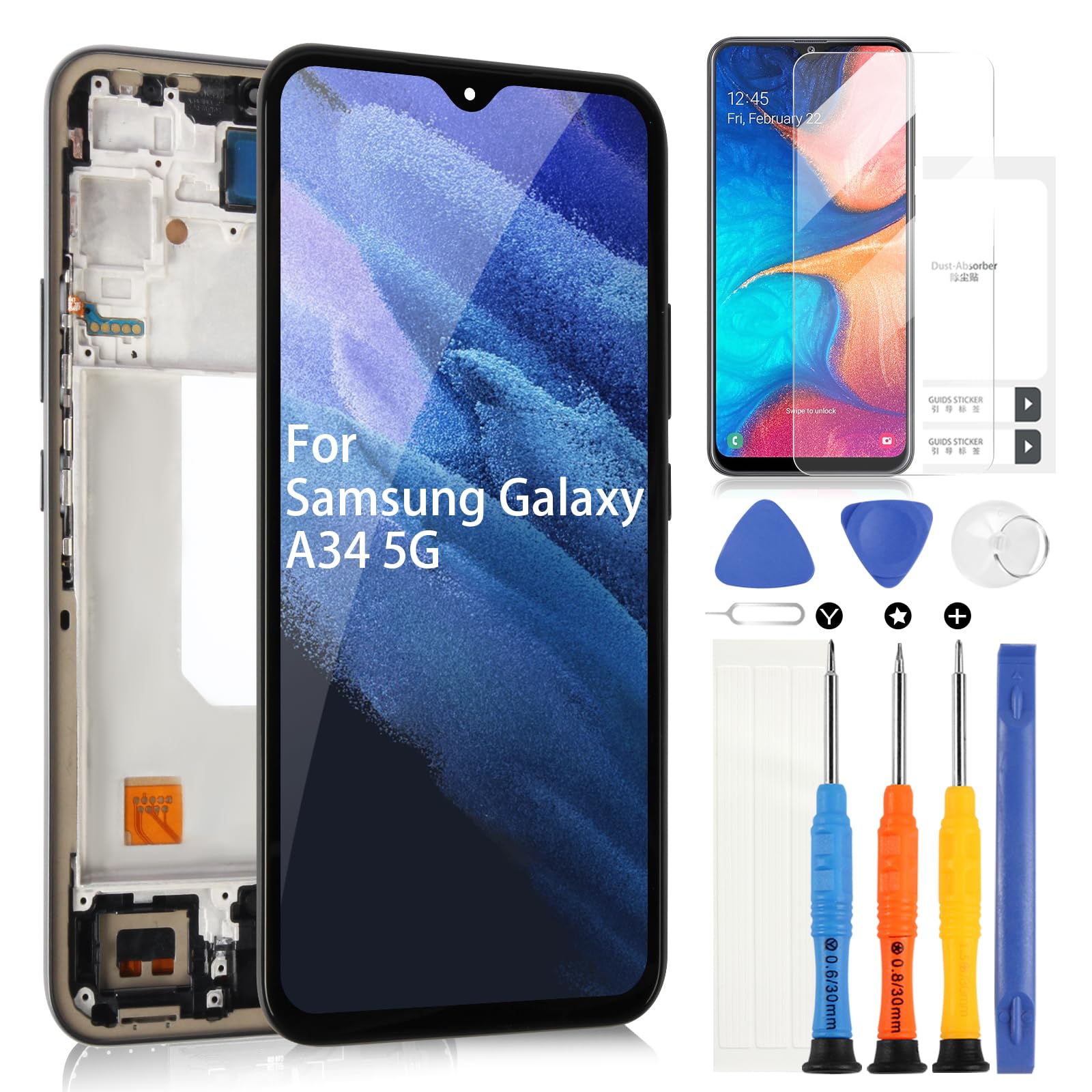 for Samsung Galaxy A34 5G A346 LCD Display, for Galaxy A34 5G SM-A346E SM-A346B SM-A346M LCD Touchscreen Digitazer Assembly Replacement with Repair Kit (Black with Frame)