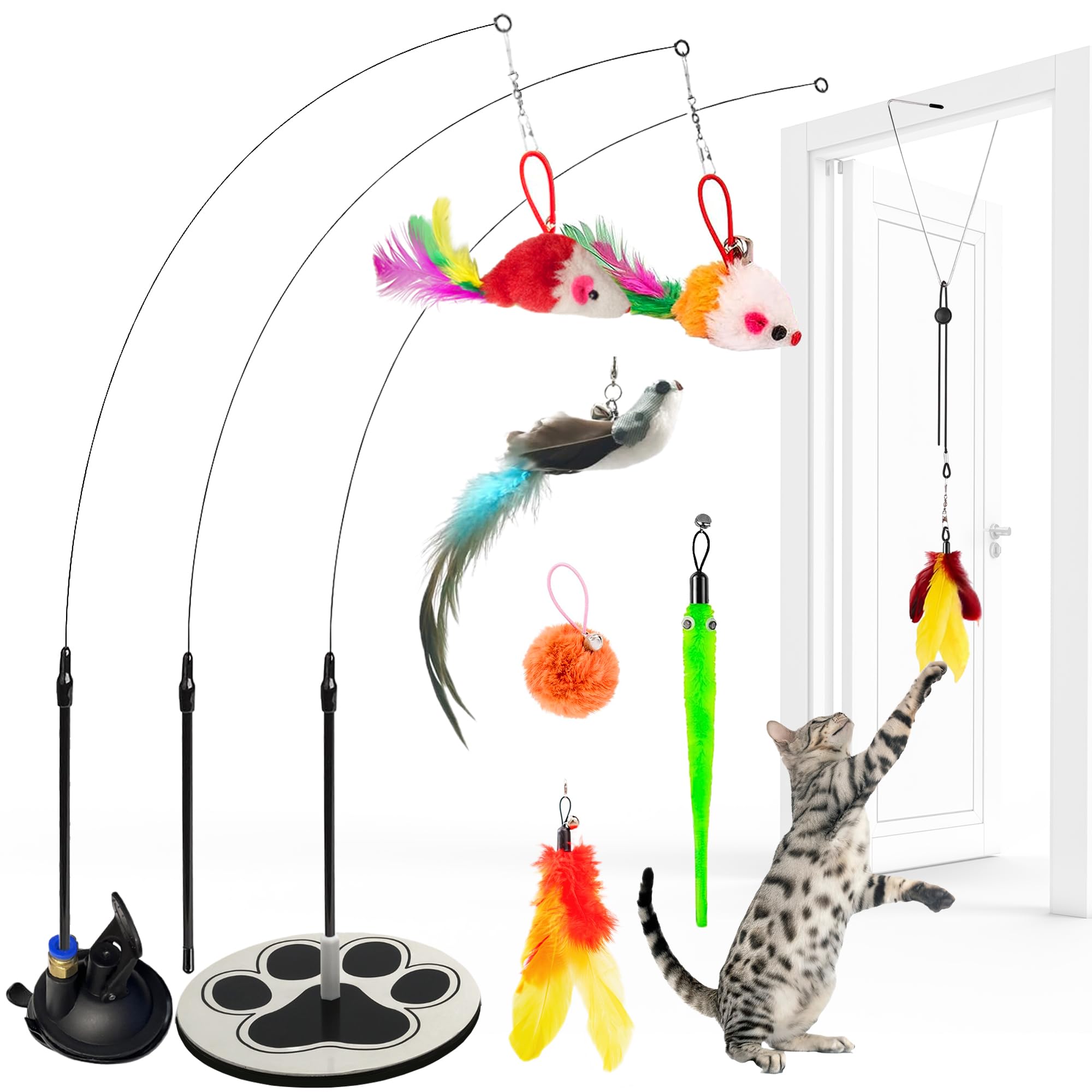 GADGETSOLOGY Interactive Cat Toys for Indoor Cats Suction Cup Cat Toys for Indoor Cats Bird Hunting Slefplay Simulation for Kitten Flying Bird Toy Feather Wand Attachments
