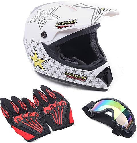 Miniatura 1 de Casco de cara completa para motocicleta, motocross, ATV, UTV, todoterreno, MTB Racing Casco, cascos ligeros DOT con guantes de gafas para adultos y