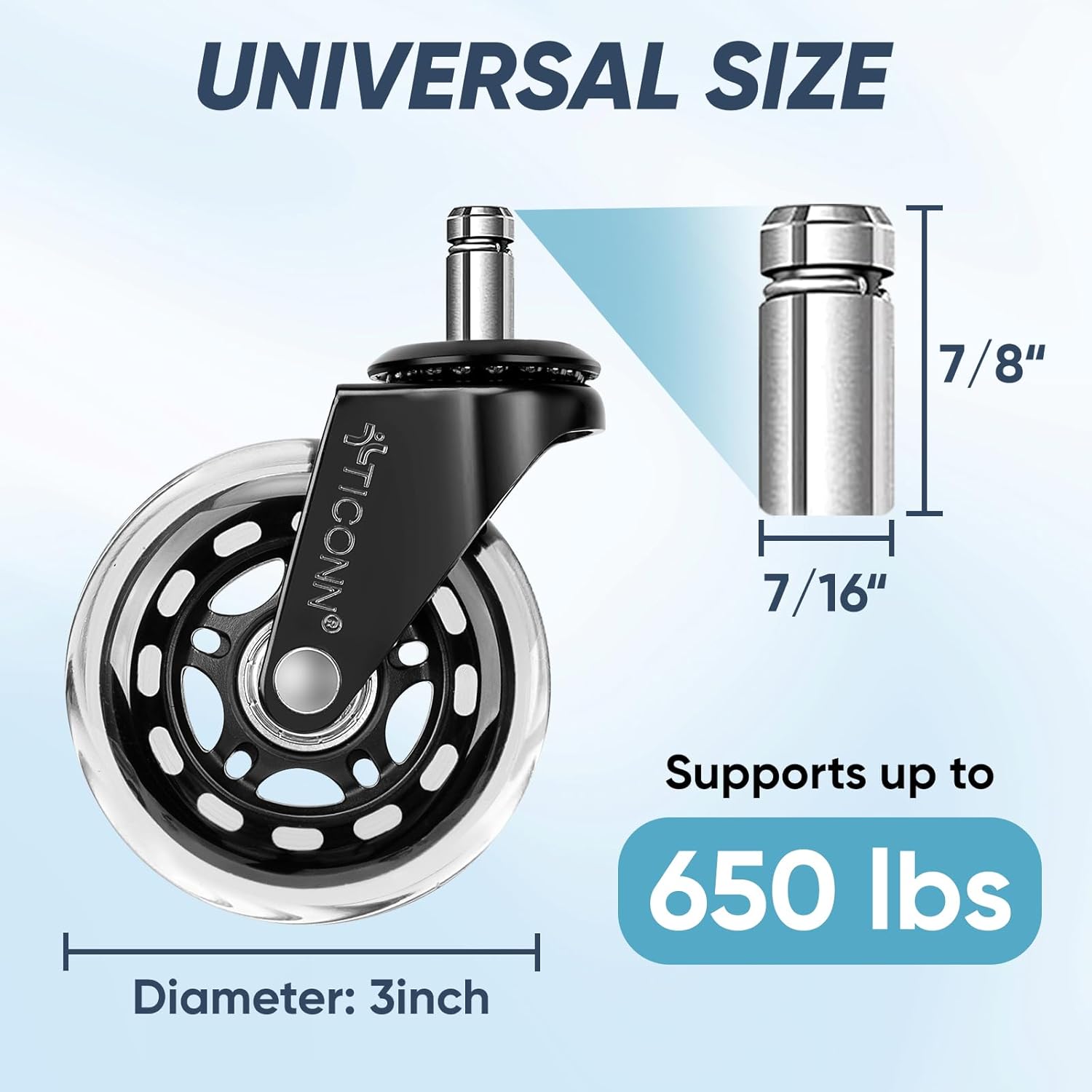 TICONN Office Chair Caster Wheels Set of 5 for Tile, Hardwood Floors and Carpets, Universal Fit for Most Chairs (Transparent)