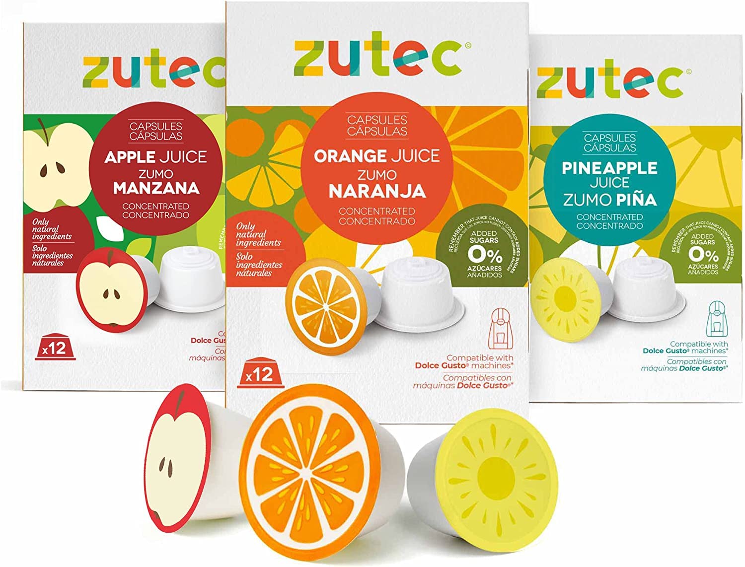 ZutecAssorted Juice Pods 2 (Orange, Pineapple and Apple) - Compatible with Nescafé Dolce Gusto®* Coffee Machines - 3 Cases with 12 capsules - 36 Pods