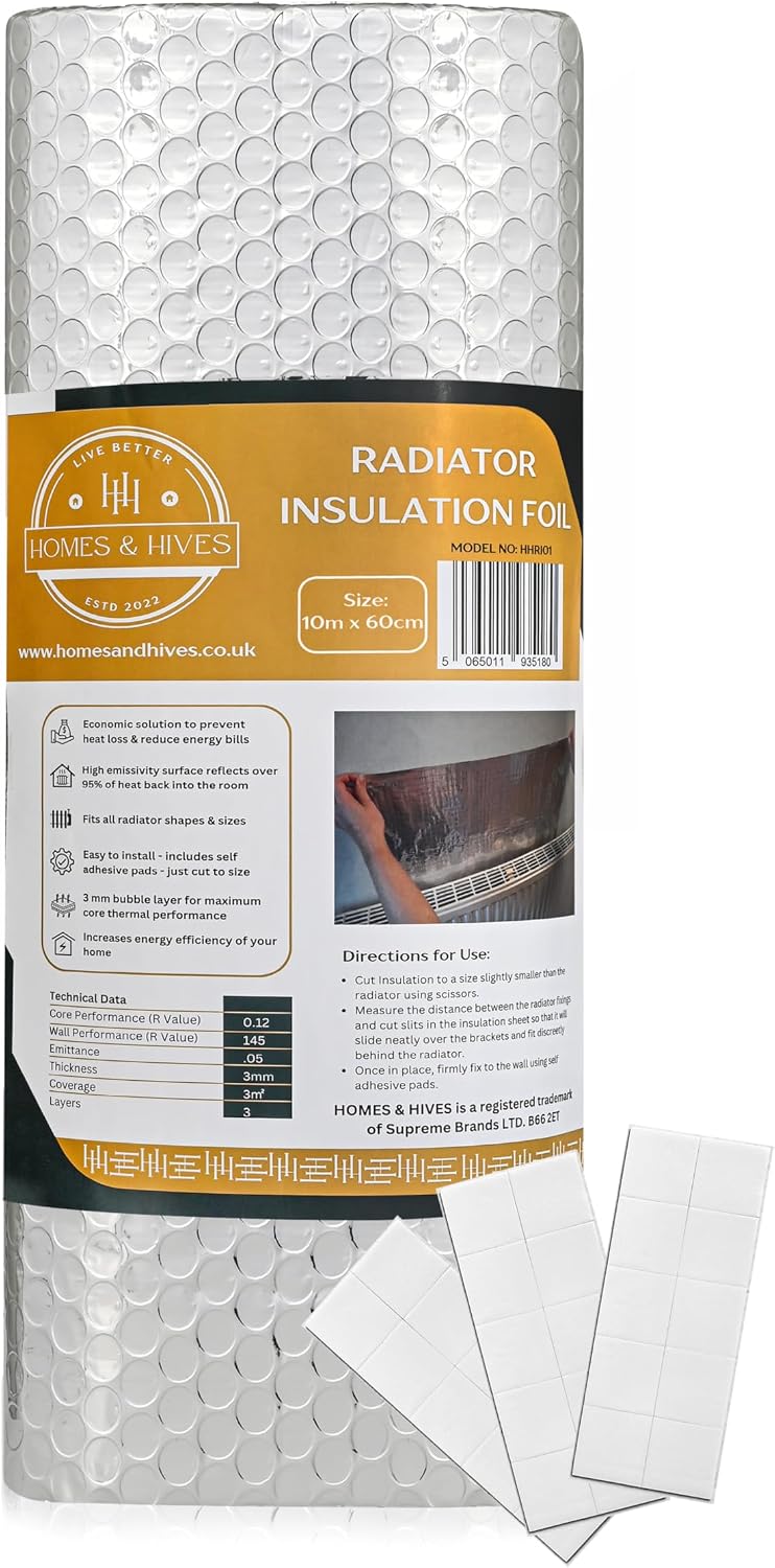 Homes and Hives Radiator Reflector Foil 10m x 60cm – 3mm Thick Energy ...