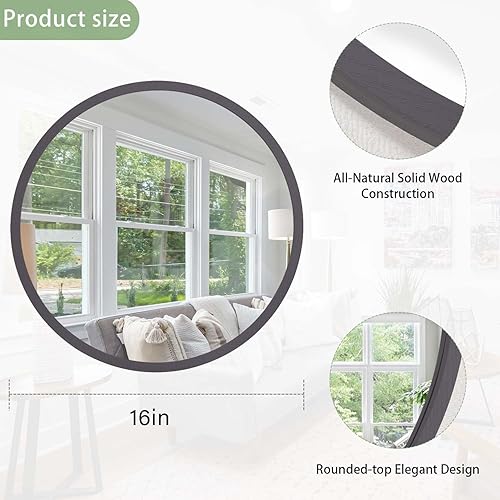 Miniatura 2 de Espejos redondos grandes para espejo circular de pared para baño, espejo redondo con marco de madera de 24 pulgadas para baño, espejo de maquillaje