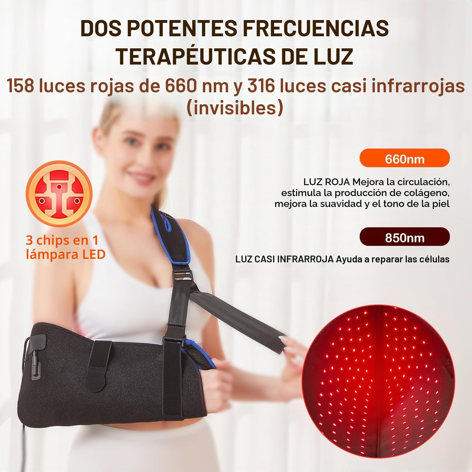JOBYNA Terapia de luz Roja e Infrarroja para Fractura, 660nm y 850nm Lámpara de Infrarrojos luz Roja Terapia para Lesión en la muñeca/Codo, Fractura de brazo, Aliviar el dolor