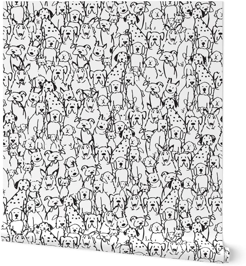 Removable Wallpaper 3ft x 2ft - Life Black White Dogs Canine Pet Animal Love Friend Kids Modern Custom Pre-Pasted Wallpaper by Spoonflower