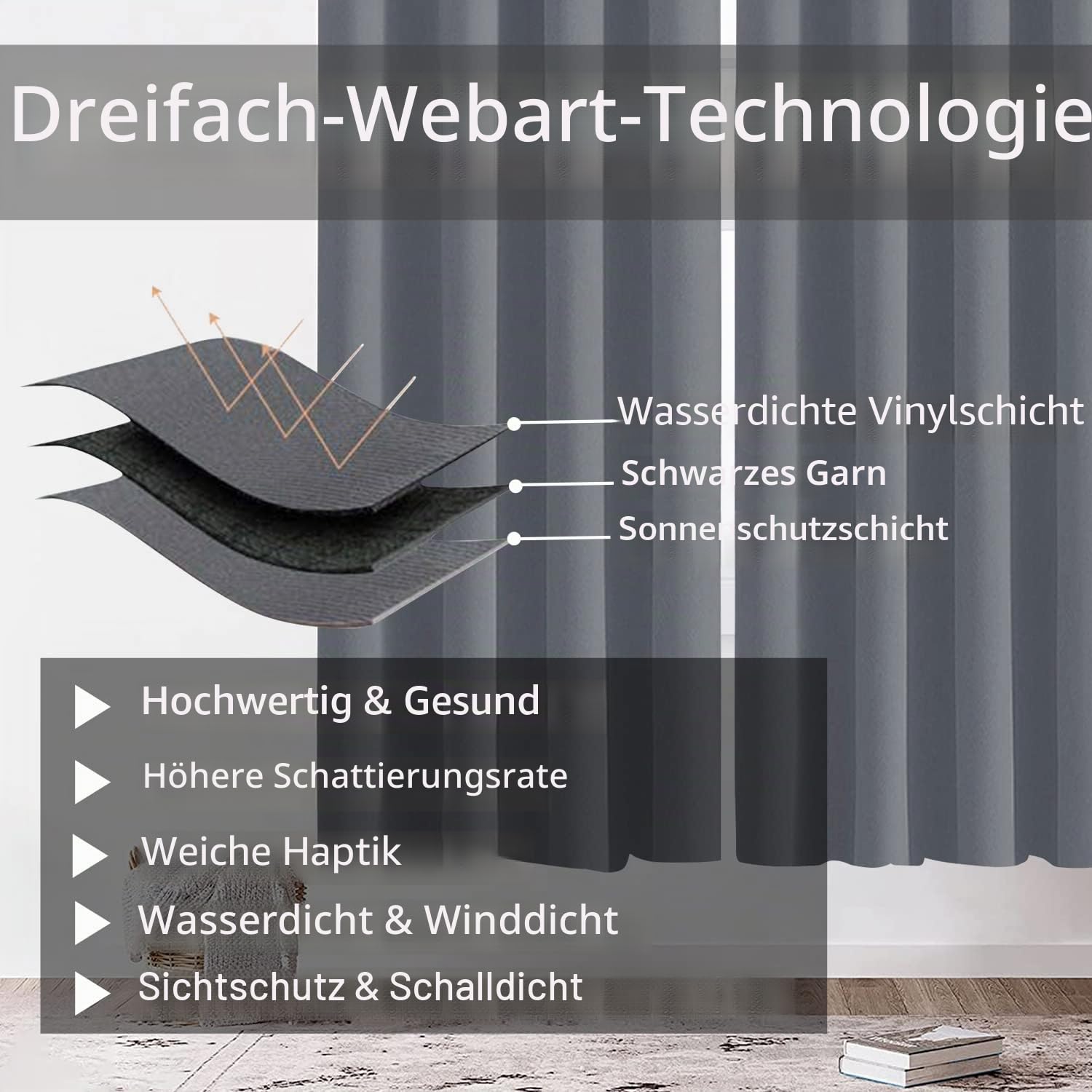Famibay 2er Set Outdoor Vorhang Wetterfest Outdoorvorhänge Wasserdicht mit Ösen Outdoor Gardinen Sichtschutz & Sonnenschutz für Pavillon Balkon Terrasse Veranda, H 213 x B 132 cm, Grau