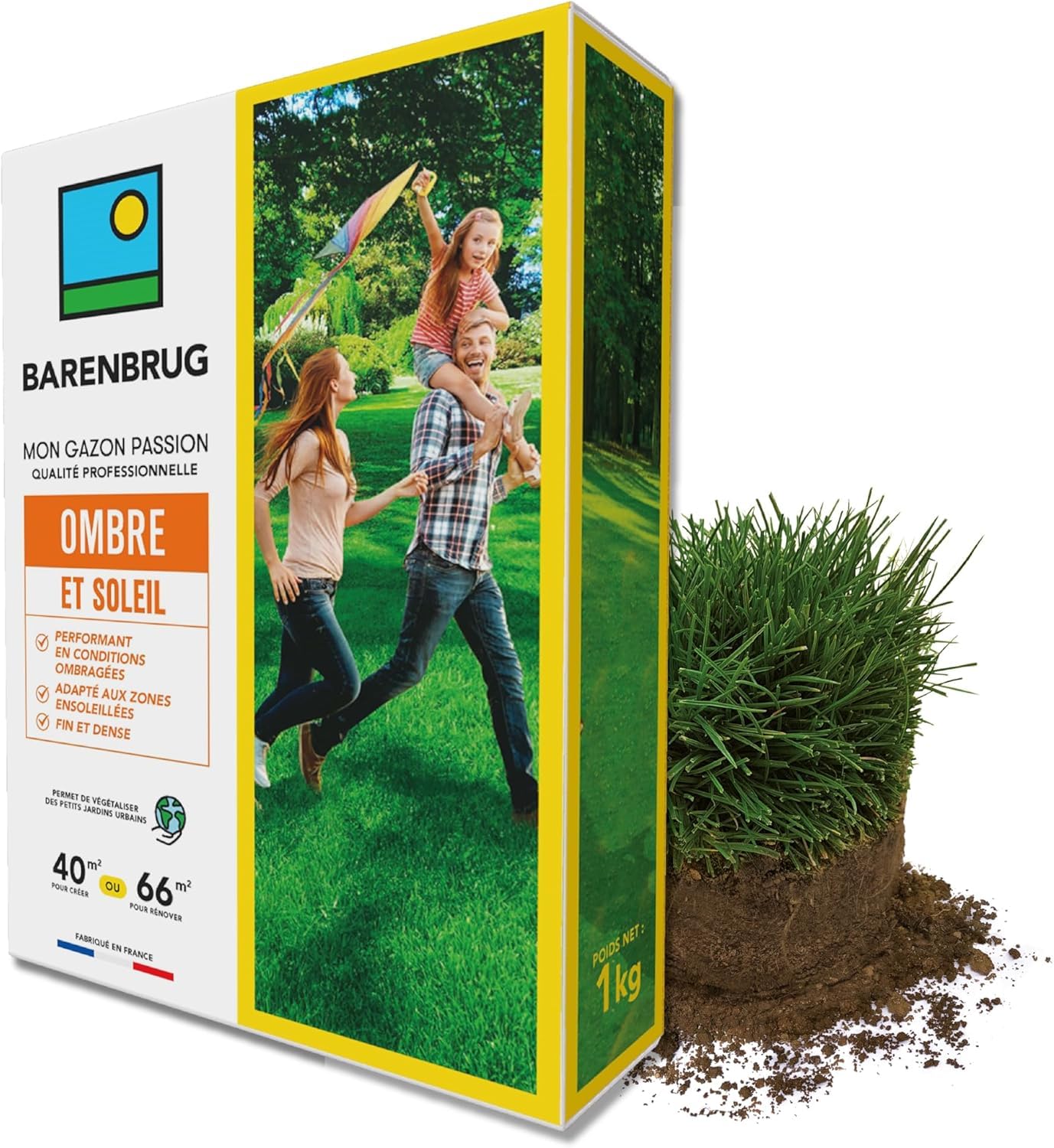 Barenbrug - Césped Sombra y Sol - Alto Rendimiento en Zonas Sombrías - Apto para Zonas Soleadas - Fino y Denso - Ideal para Reverdecir Pequeños Jardines Urbanos - Fabricado en Francia - 1 Kg