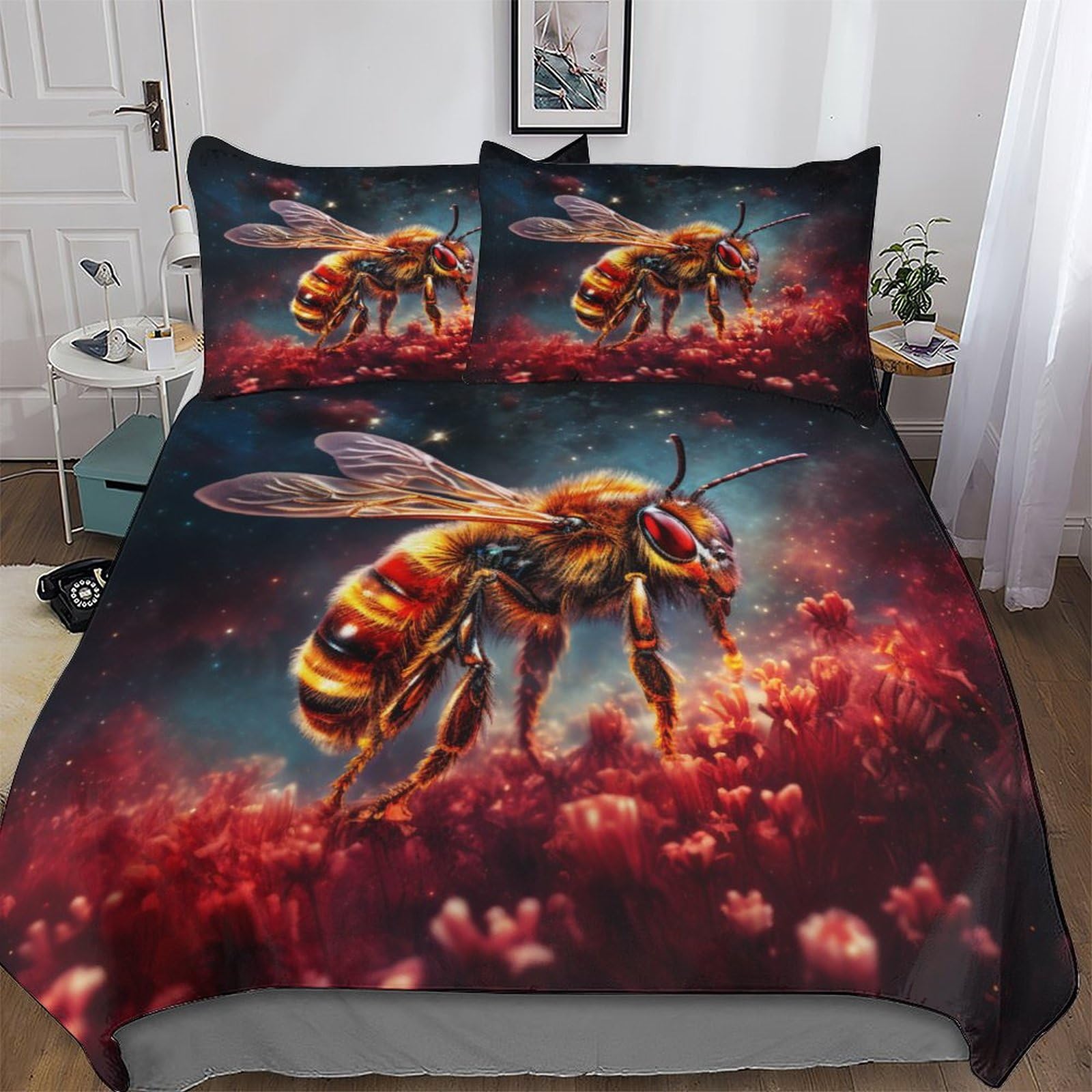 Llxxhh Boys Bee Bedding Set Soft 3Pcs Breathable Quilt Cover With Pillowcase 3D Duvet Cover Set Comforter Cover For Girls Double (200X200cm)