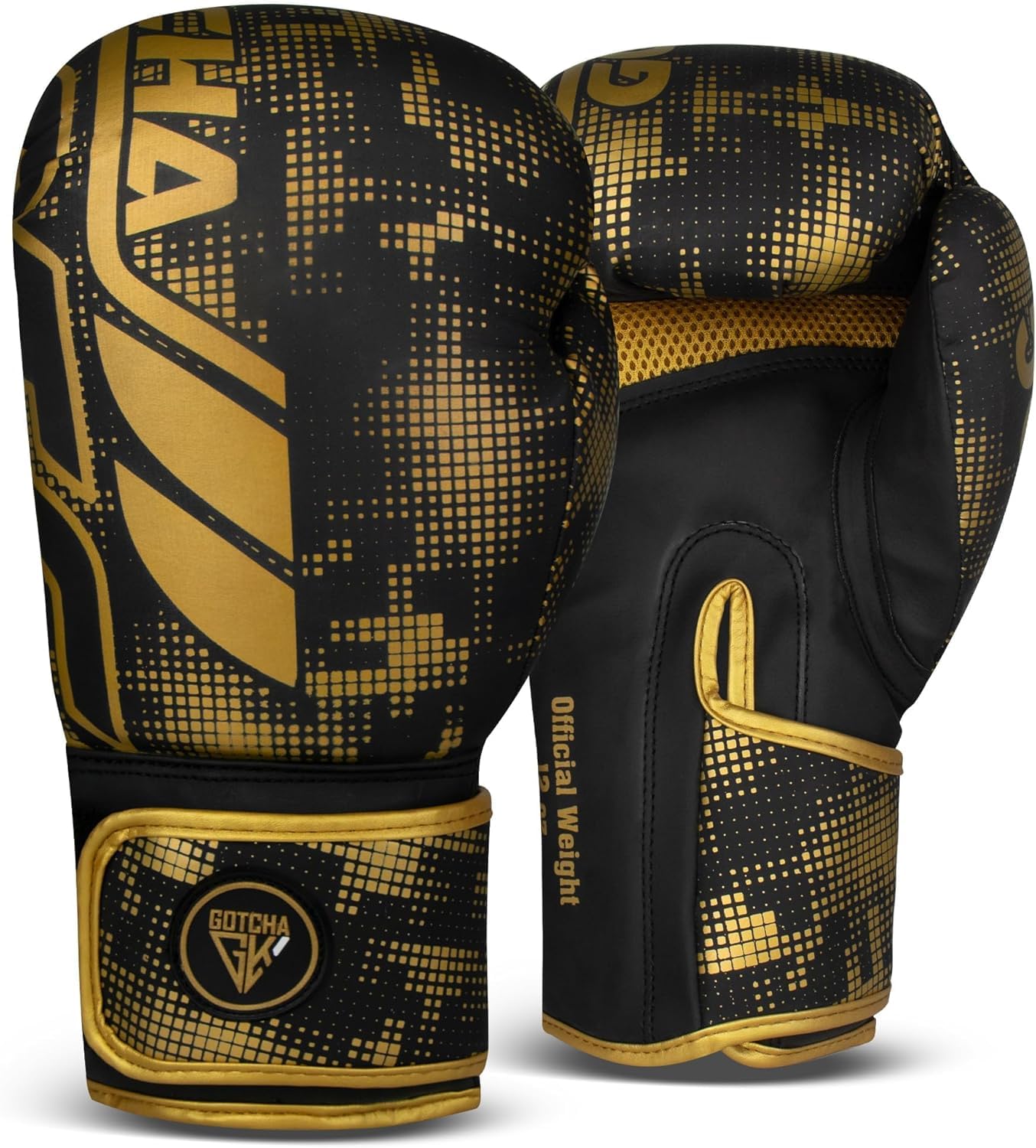 Boxing Gloves - Pro Training Sparring Gloves - Synthetic Leather Boxing Gloves Pair, Muay Thai, Kickboxing, Men Women Kids Workout Punchbag Boxing Glove, Multi-Layer Padding Gloves (Golden, 14 oz)
