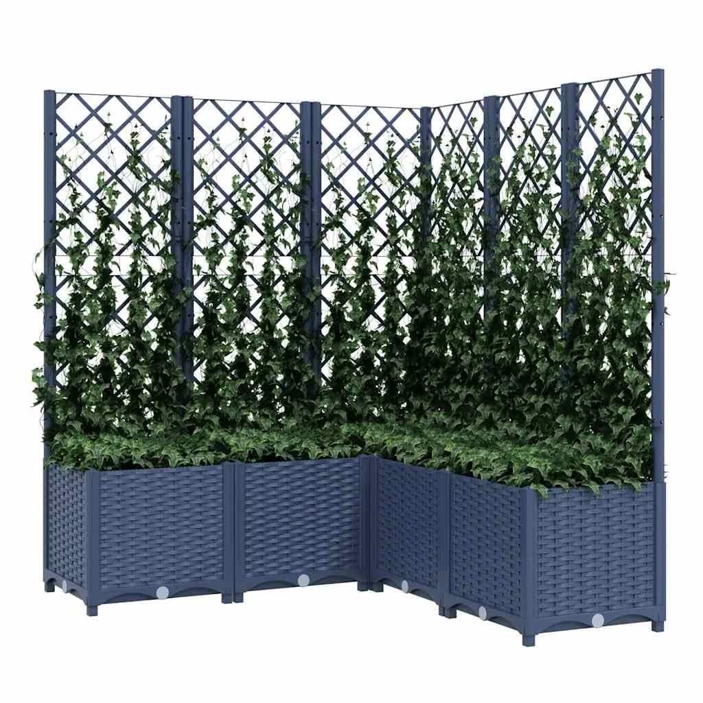 Duży niebiesko-szary pojemnik na rośliny ze kratą, 120 x 120 x 136 cm, doniczka ogrodowa na kwiaty, zioła, sukulenty, kaktus, storczyki i bonsai, do użytku na zewnątrz, balcony na podwórko
