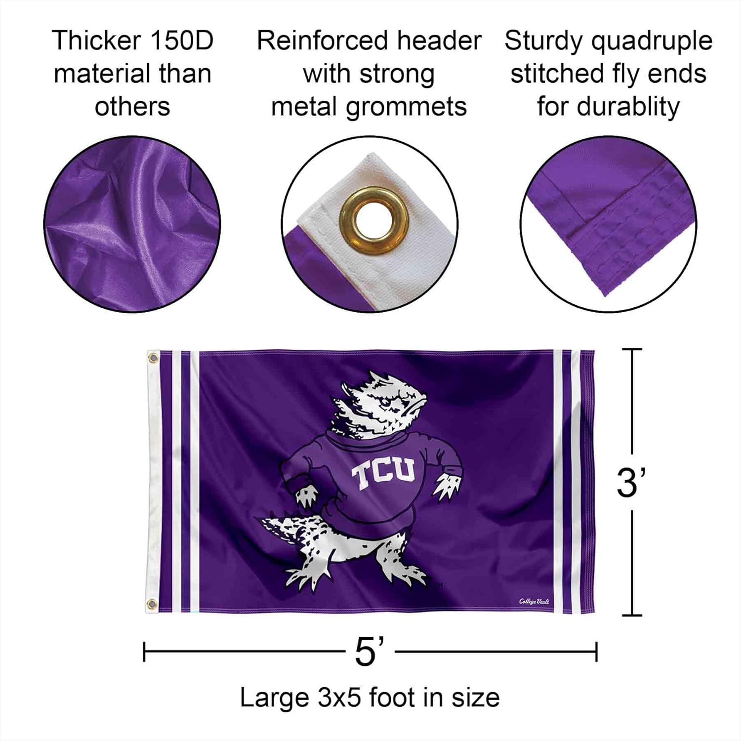 Texas Christian Horned Frogs Vintage Retro Throwback 3x5 Banner Flag - Image 2