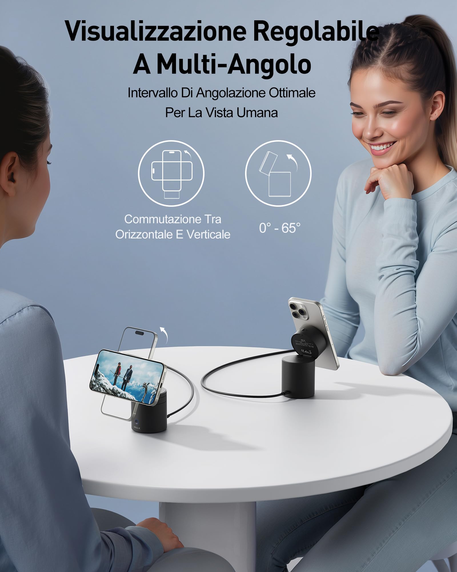 iWALK 3 In 1 Supporto Di Ricarica Wireless Con Rotazione Automatica, Stazione Di Ricarica Con Magnete, 15W Stazione Di Ricarica Wireless Pieghévole Per iPhone 16 15 14 13 12 & Apple Watch & Airpods