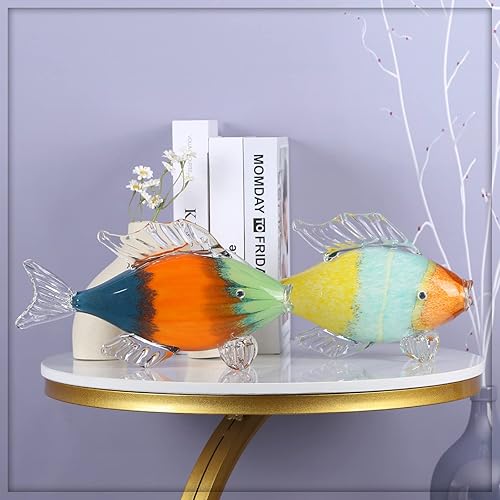Miniatura 7 de oliruim Escultura de pescado de vidrio colorido, figura de vidrio soplado a mano, regalo de cumpleaños para serie de animales marinos, pisapapeles