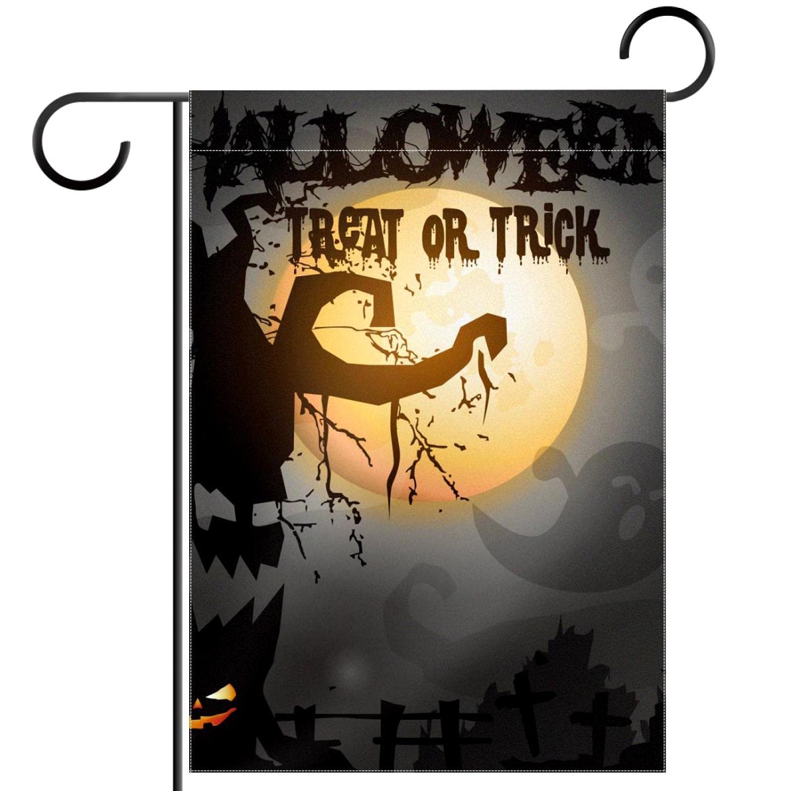Drapeau de jardin noir Halloween épouvantail 30x45 double face - 7