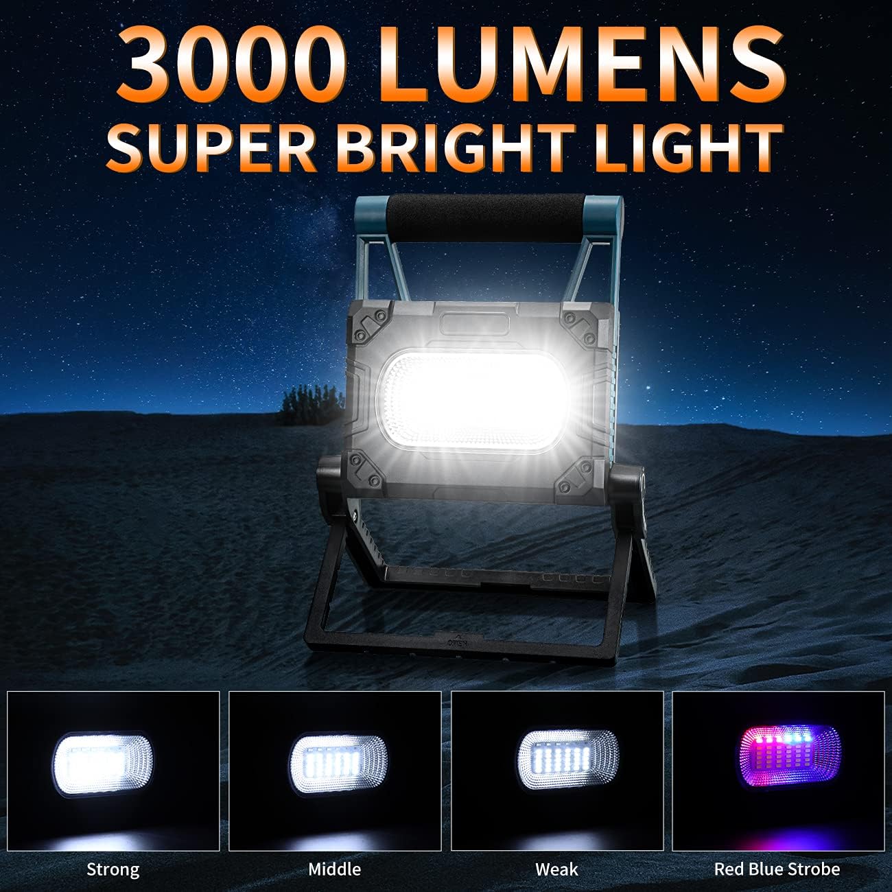 30W LED Work Light with Stand Rechargeable Magnetic Folding Portable Waterproof 36 LED 3000LM Flood Light,4 Modes,360° Rotation Stand,Power Display,for 18650 Car Repairing Job Site Lighting