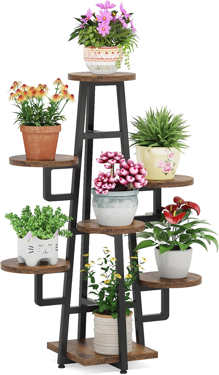 Tribesigns 7 Tier Plant Stand Indoor for Multiple Plants, Wooden Corner Plant Pots Holder Rack Flower Stand Tall Shelf Planter Organizer for Living Room Balcony Garden, Rustic Brown