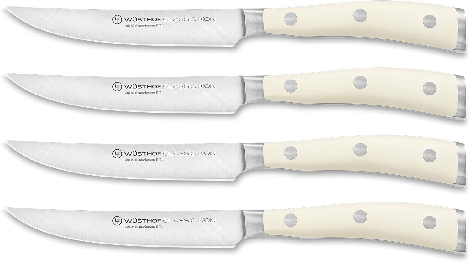 Wüsthof Steakmesser Set, Classic Ikon Crème (1120460401), 4-teilig, je 12 cm Klinge, geschmiedet, extrem scharfes Steak Messerset, weißer Griff
