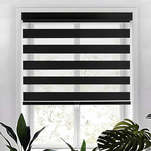 Lululand Free-Stop - Persianas enrollables sin cordones estilo cebra con diseño moderno, (36 pulgadas de ancho x 72 pulgadas de alto, negro) de